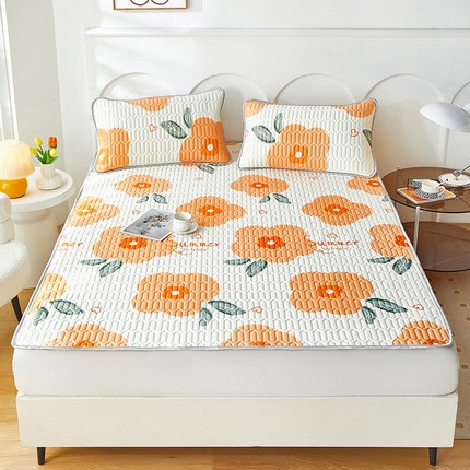 爱上家居 2024新款印花凉席床裙床单款夏被-床单款 橙色花朵