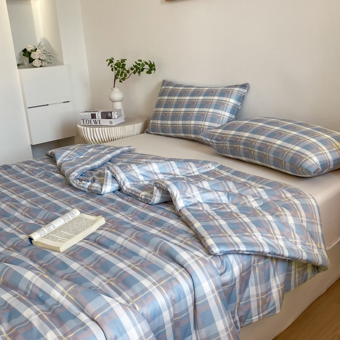 91家纺网 家纺一手货源 找家纺 荔禾家居 A类针织棉无印风夏被 流年蓝