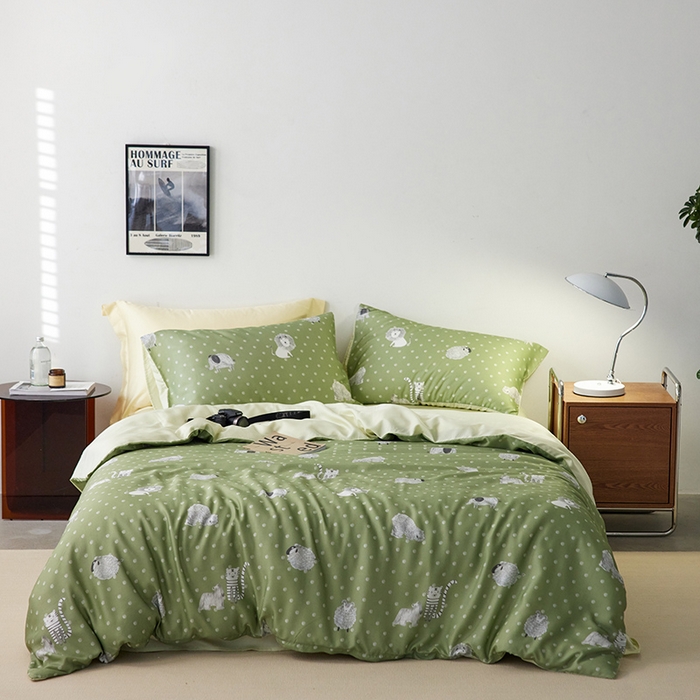 91家纺网 家纺一手货源 找家纺 时年家纺 2024春夏新品莱赛尔天丝印花四件套 辛巴一家