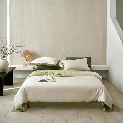 沐晴2024新款春夏60兰精天丝简约轻奢纯色长绒棉四件套 乳白（乳白-冷黄绿）