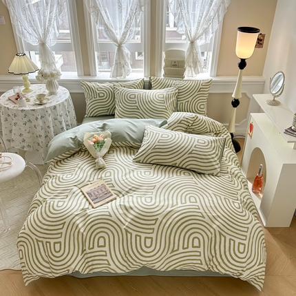 91家纺网 家纺一手货源 找家纺 晨希家居 2024新款小清新全棉印花四件套 斯诺克