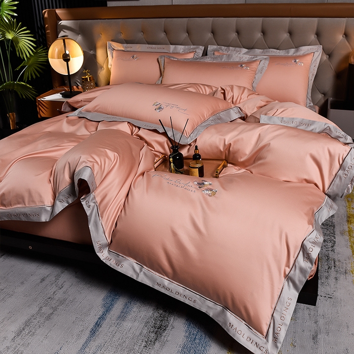 91家纺网 家纺一手货源 找家纺 瑞驰家纺 2024新款A类长绒棉刺绣四件套-雅典娜系列 雅典娜-温柔粉