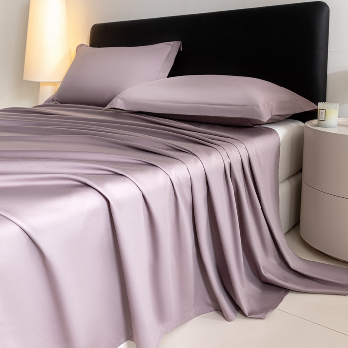 91家纺网 家纺一手货源 找家纺 秀色家纺 2025新款高端新疆长绒棉床单单件纯棉50支贡缎全棉床单双人贡缎加厚被单三件套 莫奈-香芋紫