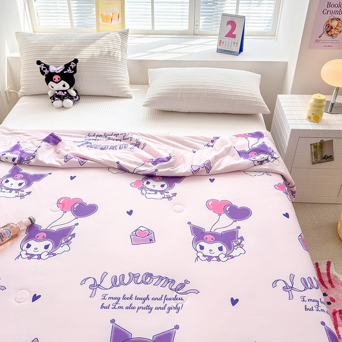 91家纺网 家纺一手货源 找家纺 博雅 2024新款三丽鸥正版系列A类牛奶丝软糯针织棉大豆纤维夏被 针织棉（带防伪标）库洛米梦想