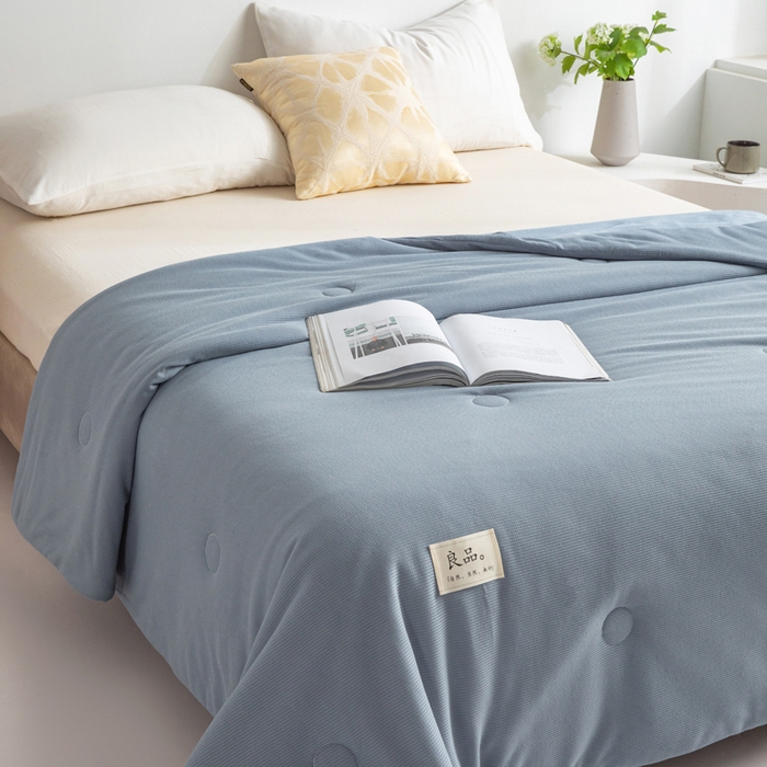 91家纺网 家纺一手货源 找家纺 慕尚 2025新款针织棉华夫格夏被 华夫格 深海蓝