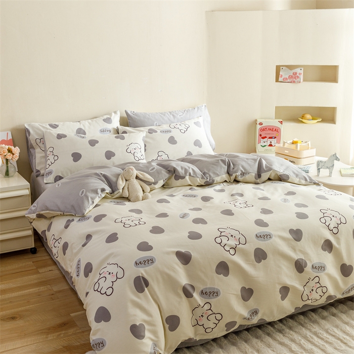 91家纺网 家纺一手货源 找家纺 红粉佳人家纺  2024新款纯棉卡通小清新四件套及单品 开心狗-1