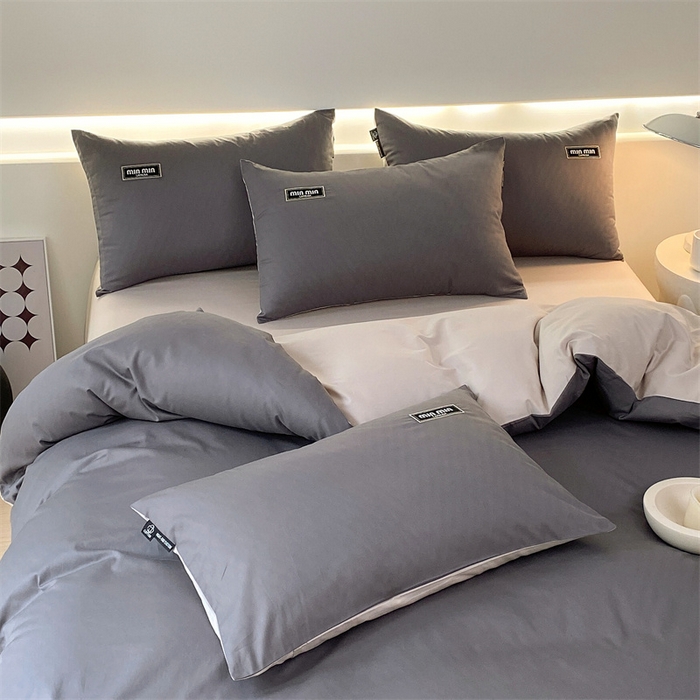 91家纺网 家纺一手货源 找家纺 凯磊家纺 2024新款高支高密.纯色拼色四件套-星漫系列 星漫-帝都灰+峰白色