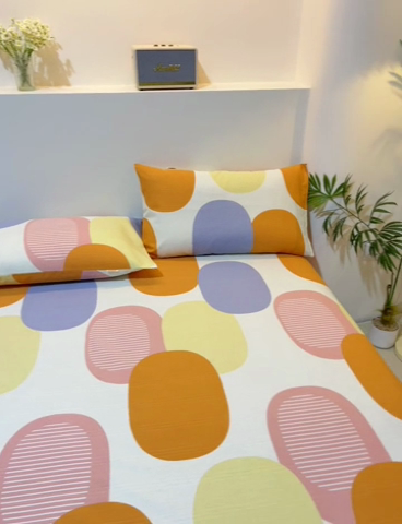 91家纺网 家纺一手货源 找家纺 金泰莱 2025新款三枚段条卷边老粗布凉席三件套床单套件 点尚彩色 原棉款