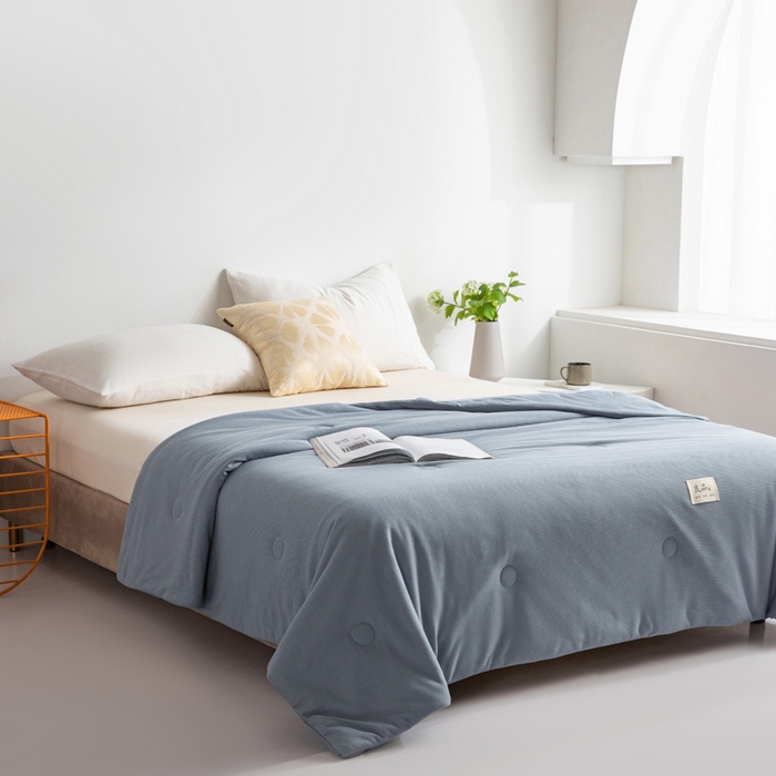 91家纺网 家纺一手货源 找家纺 慕尚 2025新款针织棉华夫格夏被 华夫格 深海蓝