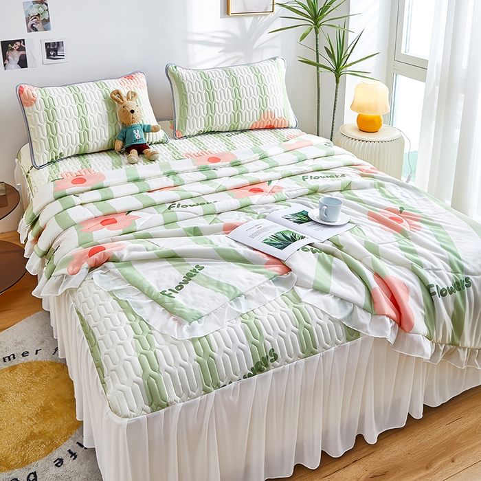 91家纺网 家纺一手货源 找家纺 爱上家居 2024新款印花凉席床裙床单款夏被-床裙款 春天里