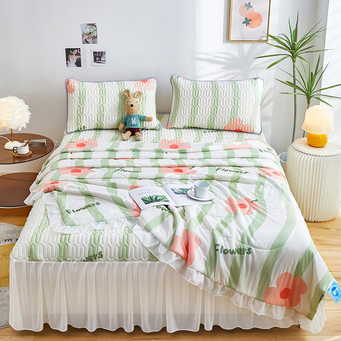 91家纺网 家纺一手货源 找家纺 爱上家居 2024新款印花凉席床裙床单款夏被-床裙款 春天里