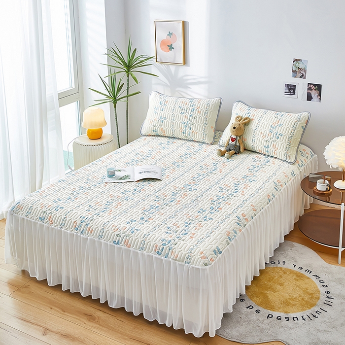 91家纺网 家纺一手货源 找家纺 爱上家居 2024新款印花凉席床裙床单款夏被-床裙款 兔子花园