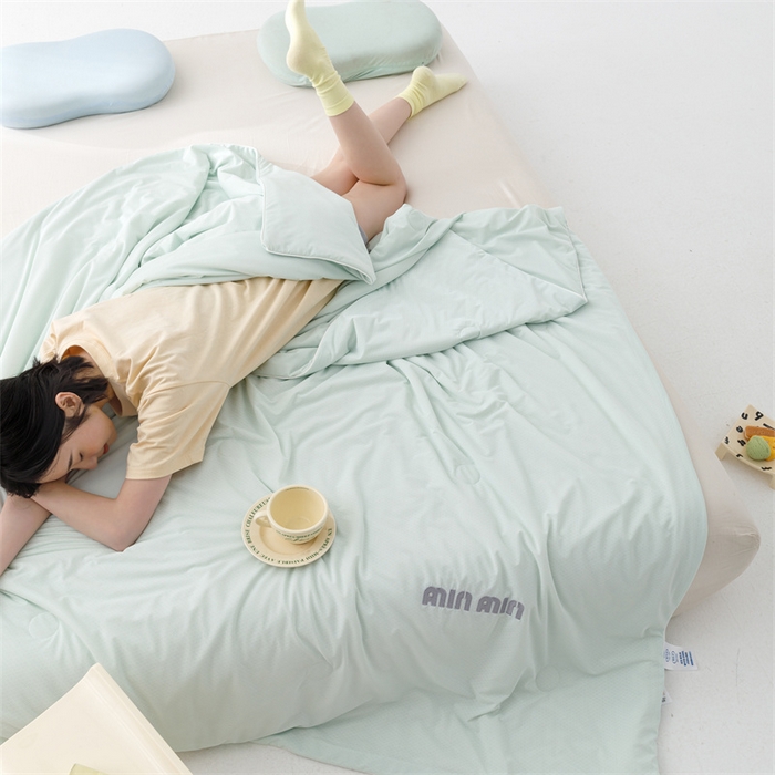 91家纺网 家纺一手货源 找家纺 丝幔家纺 2025新款A类提花绣花凉感夏被 被子被芯 淡雅绿