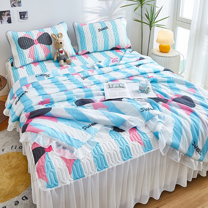 91家纺网 家纺一手货源 找家纺 爱上家居 2024新款印花凉席床裙床单款夏被-床裙款 甜蜜