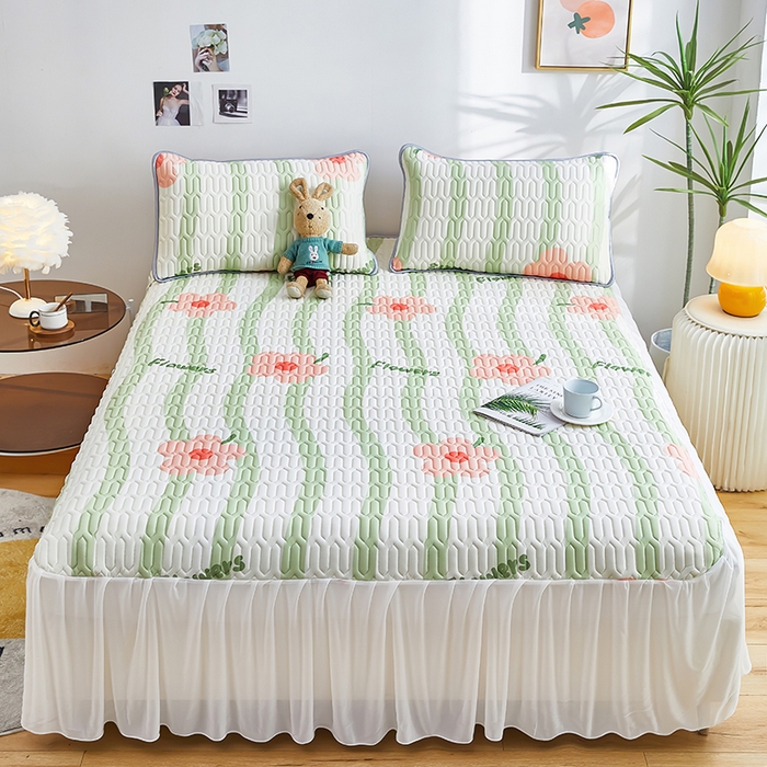 91家纺网 家纺一手货源 找家纺 爱上家居 2024新款印花凉席床裙床单款夏被-床裙款 春天里