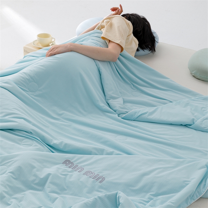 91家纺网 家纺一手货源 找家纺 丝幔家纺 2025新款A类提花绣花凉感夏被 被子被芯 湖蓝