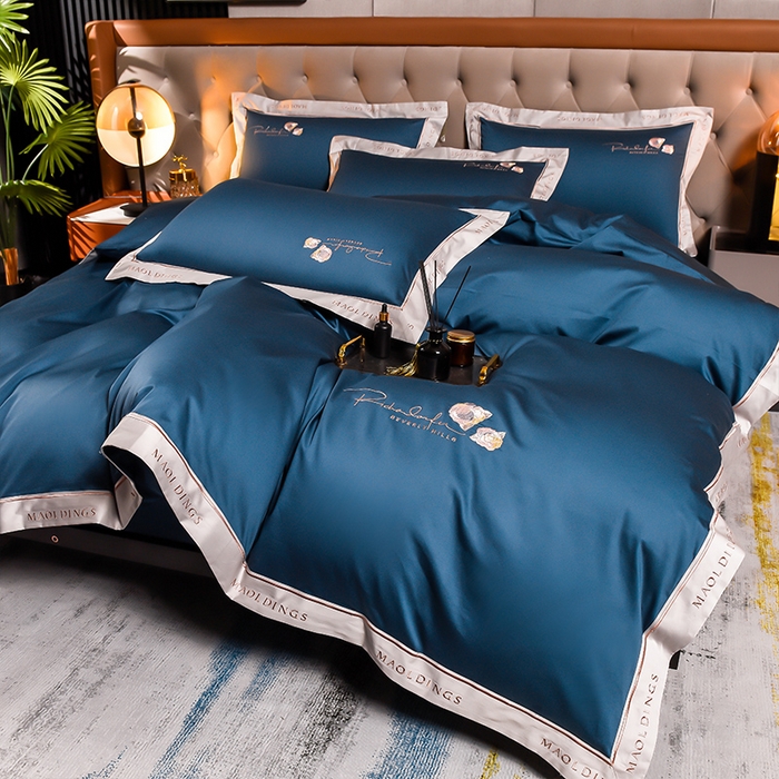 91家纺网 家纺一手货源 找家纺 瑞驰家纺 2024新款A类长绒棉刺绣四件套-雅典娜系列 雅典娜-轻奢蓝