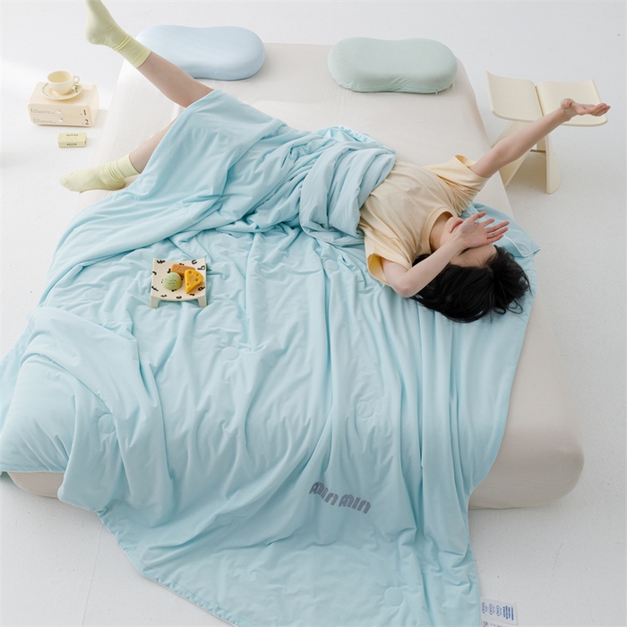 91家纺网 家纺一手货源 找家纺 丝幔家纺 2025新款A类提花绣花凉感夏被 被子被芯 湖蓝