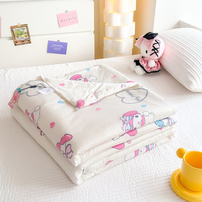 91家纺网 家纺一手货源 找家纺 博雅 2024新款三丽鸥正版系列A类牛奶丝软糯针织棉大豆纤维夏被 针织棉（带防伪标）樱桃美乐蒂