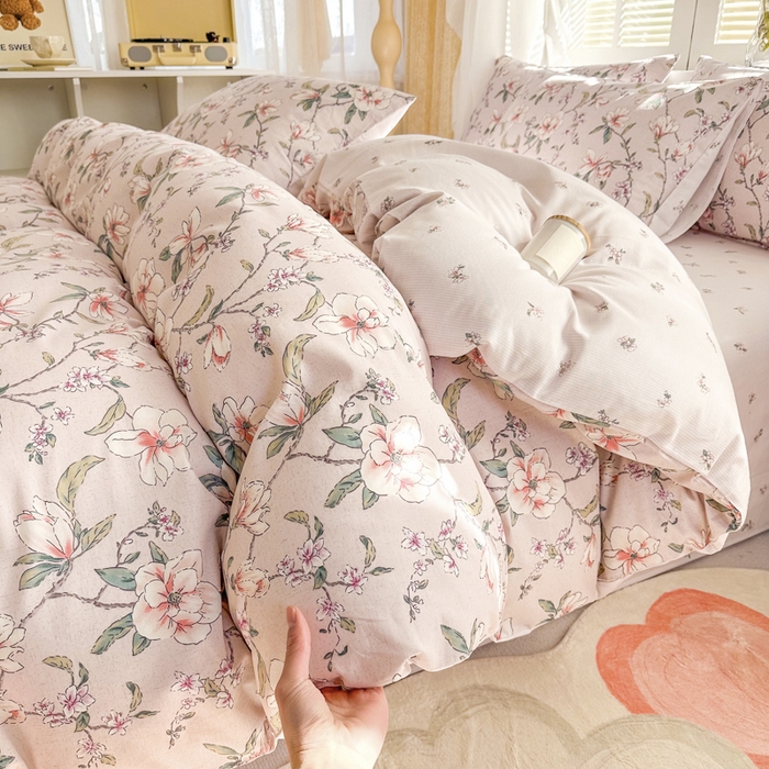 91家纺网 家纺一手货源 找家纺 晨希家居 2024新款小清新全棉印花四件套 如梦