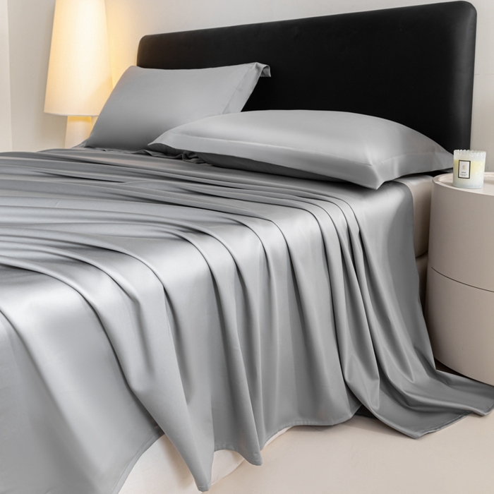 91家纺网 家纺一手货源 找家纺 秀色家纺 2025新款高端新疆长绒棉床单单件纯棉50支贡缎全棉床单双人贡缎加厚被单三件套 莫奈-典雅灰