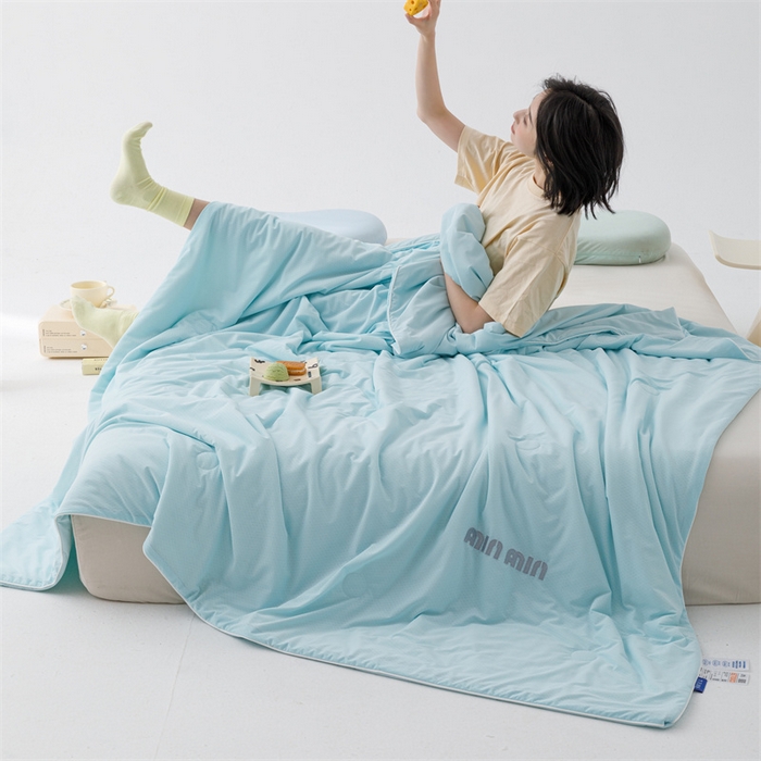 91家纺网 家纺一手货源 找家纺 丝幔家纺 2025新款A类提花绣花凉感夏被 被子被芯 湖蓝