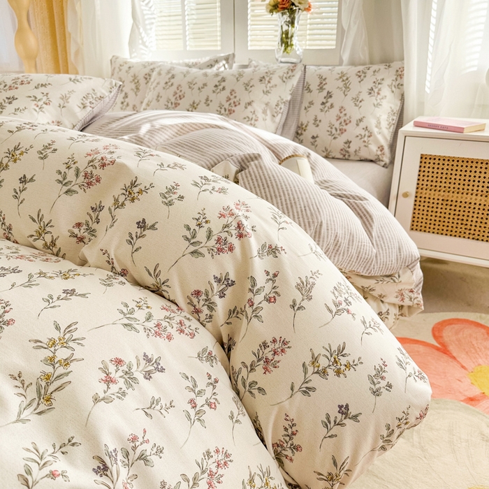 91家纺网 家纺一手货源 找家纺 晨希家居 2024新款小清新全棉印花四件套 诺订