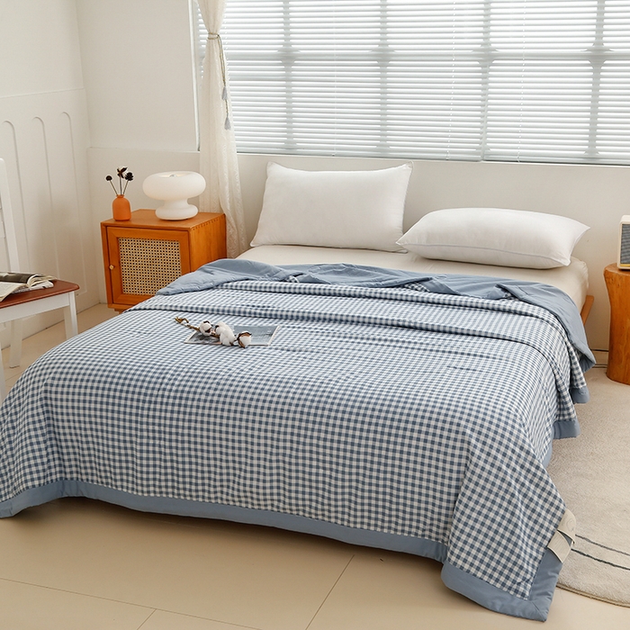 91家纺网 家纺一手货源 找家纺 凡客家居 2024新款无印风水洗棉新疆棉花夏被夏凉被空调被 蓝小格