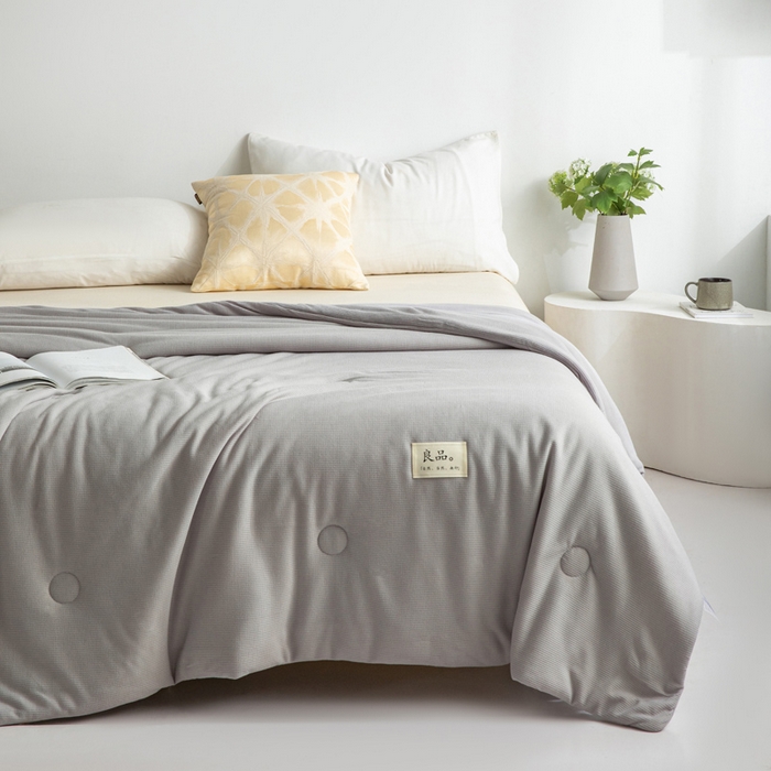 91家纺网 家纺一手货源 找家纺 慕尚 2025新款针织棉华夫格夏被 华夫格 星空灰