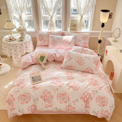 晨希家居 2024新款小清新全棉印花四件套 牡丹花开