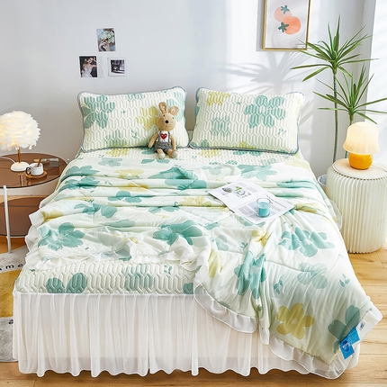 爱上家居 2024新款印花凉席床裙床单款夏被-床裙款 绿意