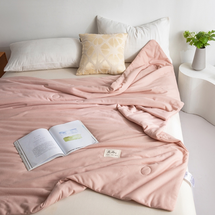 91家纺网 家纺一手货源 找家纺 慕尚 2025新款针织棉华夫格夏被 华夫格 pink粉