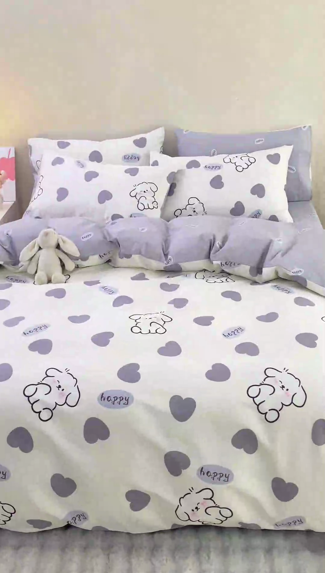 91家纺网 家纺一手货源 找家纺 红粉佳人家纺  2024新款纯棉卡通小清新四件套及单品 开心狗-1