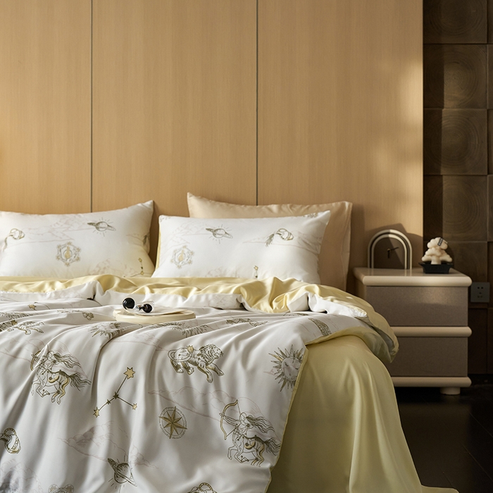 91家纺网 家纺一手货源 找家纺 时年家纺 2024春夏新品莱赛尔天丝印花四件套 莱德