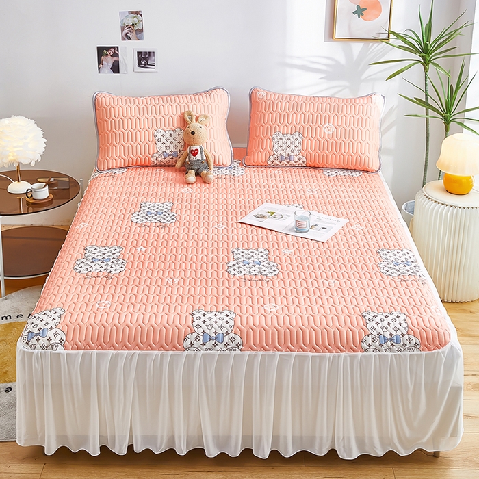 91家纺网 家纺一手货源 找家纺 爱上家居 2024新款印花凉席床裙床单款夏被-床裙款 春日明兰