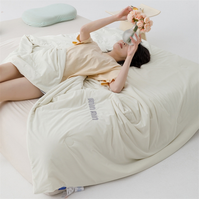 91家纺网 家纺一手货源 找家纺 丝幔家纺 2025新款A类提花绣花凉感夏被 被子被芯 奶油白