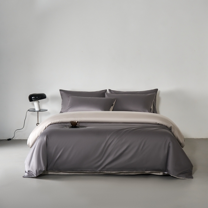 91家纺网 家纺一手货源 找家纺 秀色家纺 2025新款轻奢60支贡缎高支贡缎长绒棉全棉四件套简约纯色床上被套床单床笠式 米朵-雅士灰烟墨灰