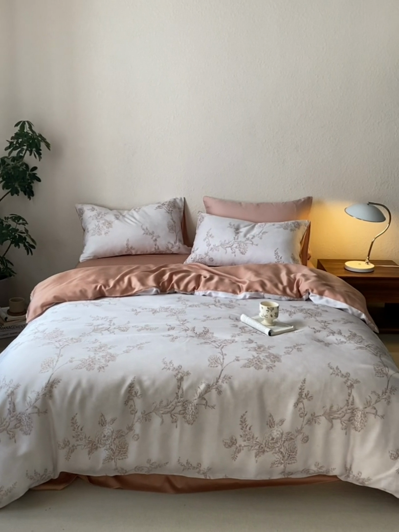 91家纺网 家纺一手货源 找家纺 时年家纺 2024春夏新品莱赛尔天丝印花四件套 美人焦