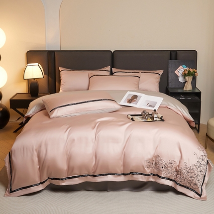 91家纺网 家纺一手货源 找家纺 （总）麦空 2025新款水洗冰丝刺绣系列四件套-朝颜