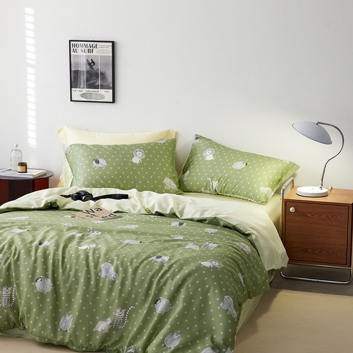 91家纺网 家纺一手货源 找家纺 时年家纺 2024春夏新品莱赛尔天丝印花四件套 辛巴一家