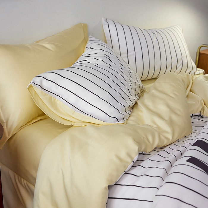 91家纺网 家纺一手货源 找家纺 时年家纺 2024春夏新品莱赛尔天丝印花四件套 律动猫