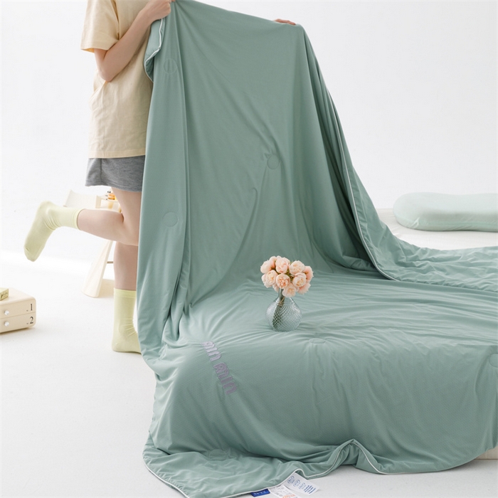 91家纺网 家纺一手货源 找家纺 丝幔家纺 2025新款A类提花绣花凉感夏被 被子被芯 西瓜绿