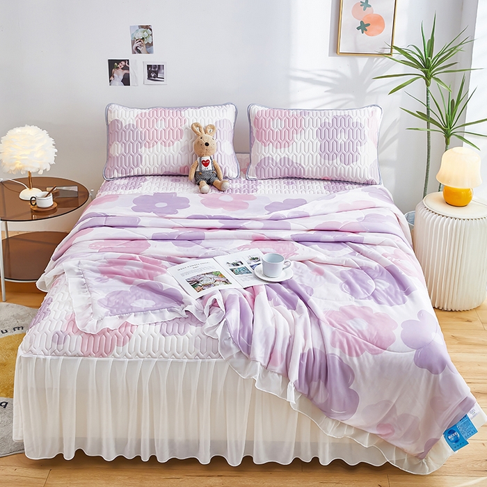 91家纺网 家纺一手货源 找家纺 爱上家居 2024新款印花凉席床裙床单款夏被-床裙款 紫馨