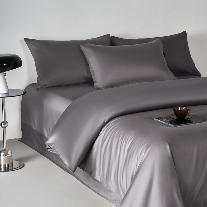 91家纺网 家纺一手货源 找家纺 秀色家纺 2025新款轻奢60支贡缎高支贡缎长绒棉全棉四件套简约纯色床上被套床单床笠式 米朵-雅士灰