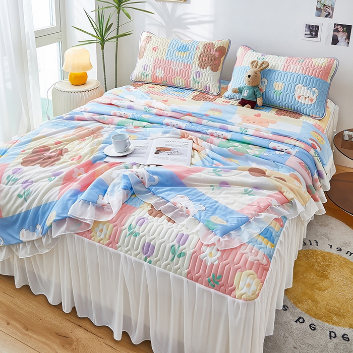 91家纺网 家纺一手货源 找家纺 爱上家居 2024新款印花凉席床裙床单款夏被-床裙款 乐乐熊