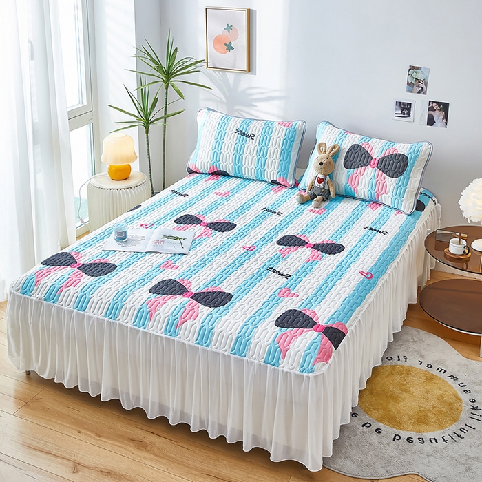 91家纺网 家纺一手货源 找家纺 爱上家居 2024新款印花凉席床裙床单款夏被-床裙款 甜蜜