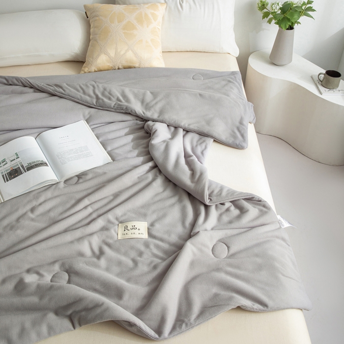 91家纺网 家纺一手货源 找家纺 慕尚 2025新款针织棉华夫格夏被 华夫格 星空灰