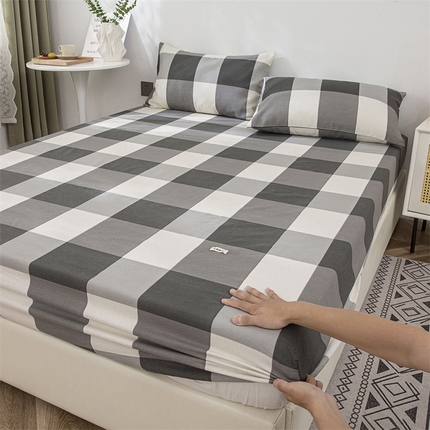 91家纺网 家纺一手货源 找家纺 金泰莱 2025新款老粗布床笠三件套全棉床笠纯棉床笠单床笠 灰格