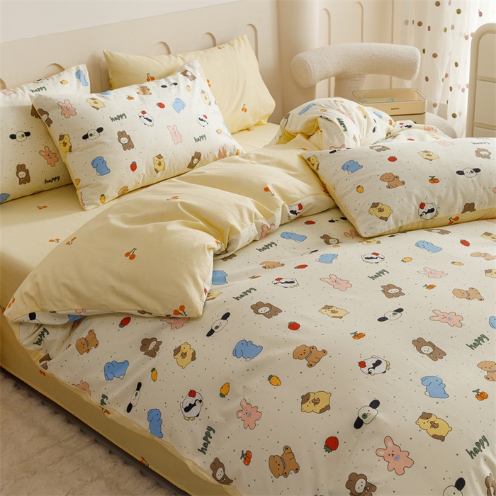 91家纺网 家纺一手货源 找家纺 红粉佳人家纺  2024新款纯棉卡通小清新四件套及单品 松岛可可