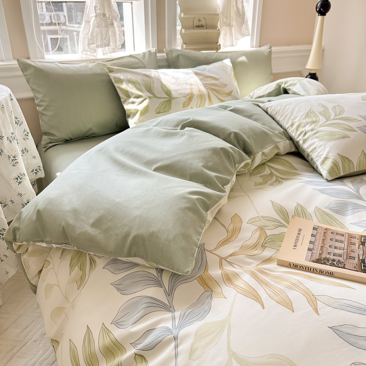 91家纺网 家纺一手货源 找家纺 晨希家居 2024新款小清新全棉印花四件套 青青糯叶